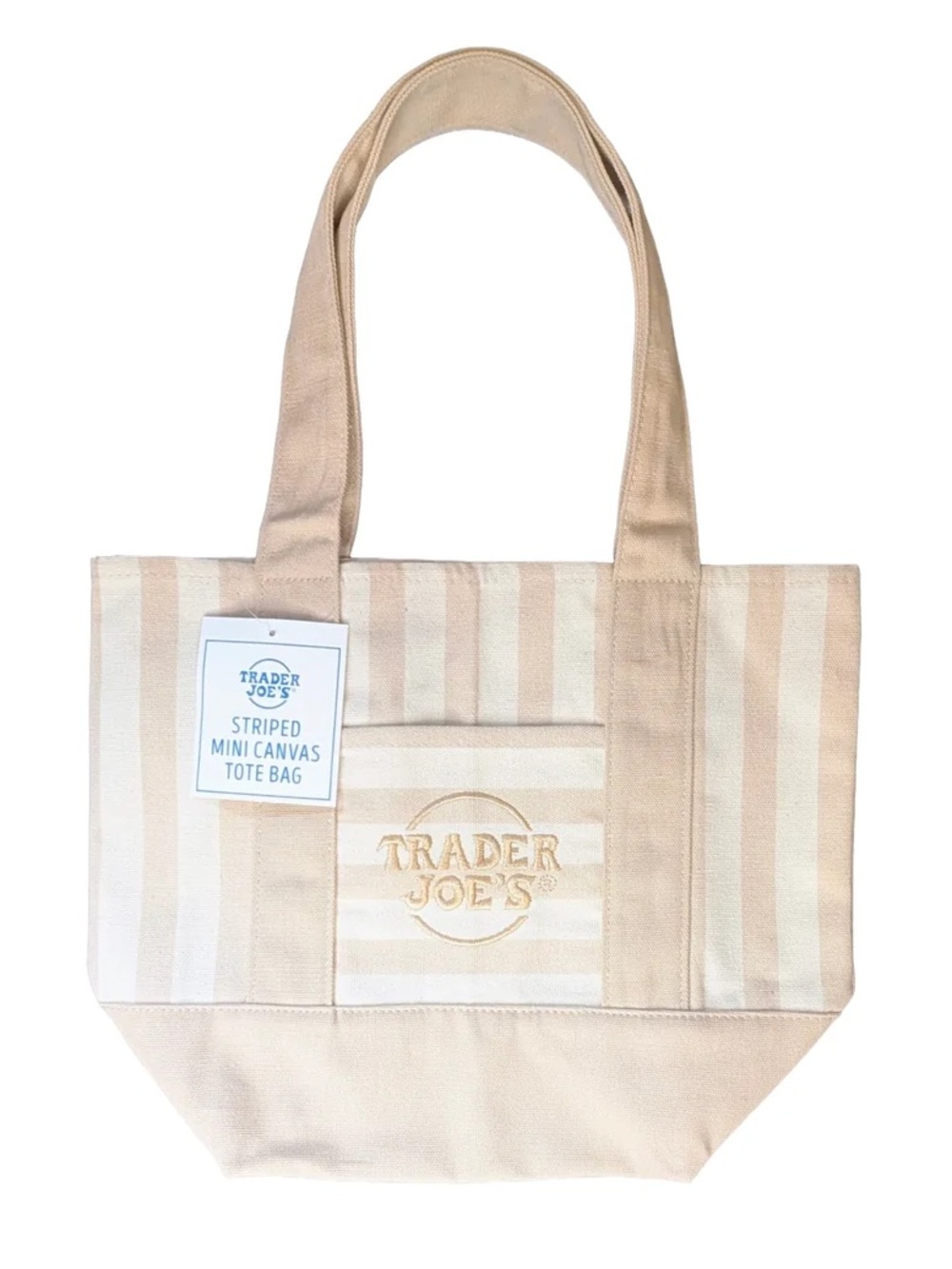 Trader Joe’s Mini Tote Bag - Striped Mini Canvas Tote Bag - Desert Sand Beige